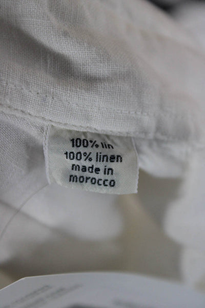 Hartford Mens Button Front Collared Linen Pocket Shirt White Size Small