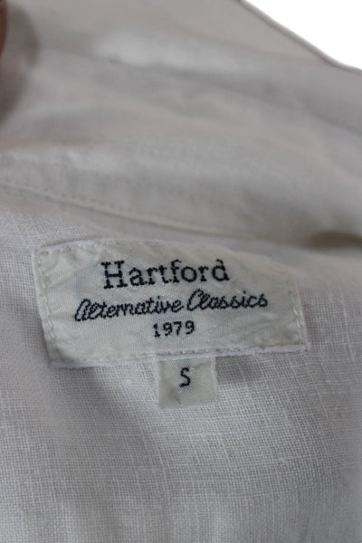 Hartford Mens Button Front Collared Linen Pocket Shirt White Size Small