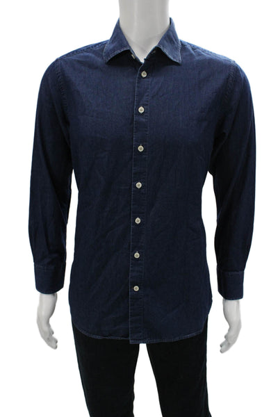 Tallia Mens Dress Shirt Blue Cotton Long Sleeve Button Up Size 15.5