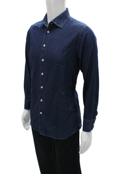 Tallia Mens Dress Shirt Blue Cotton Long Sleeve Button Up Size 15.5