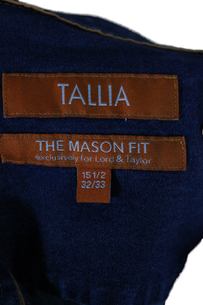 Tallia Mens Dress Shirt Blue Cotton Long Sleeve Button Up Size 15.5