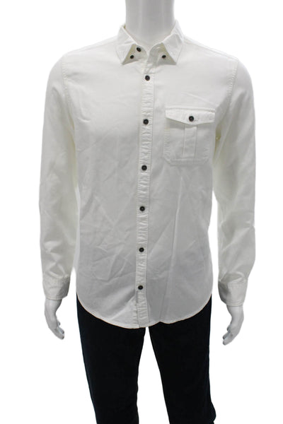 Calvin Klein Mens Button Front Collared Pocket Shirt White Cotton Size Small
