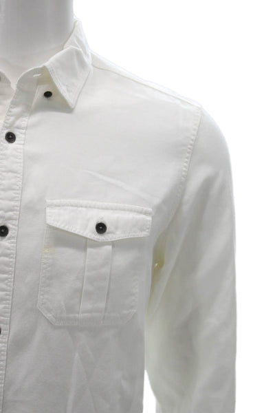 Calvin Klein Mens Button Front Collared Pocket Shirt White Cotton Size Small