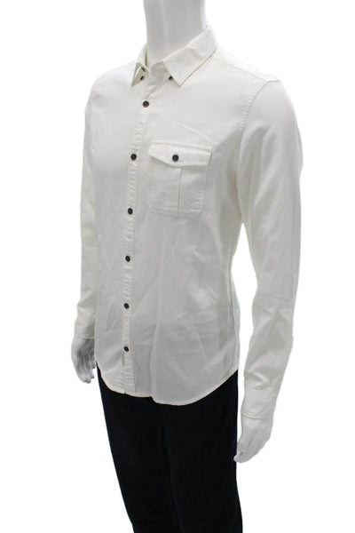 Calvin Klein Mens Button Front Collared Pocket Shirt White Cotton Size Small