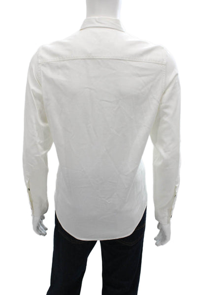 Calvin Klein Mens Button Front Collared Pocket Shirt White Cotton Size Small