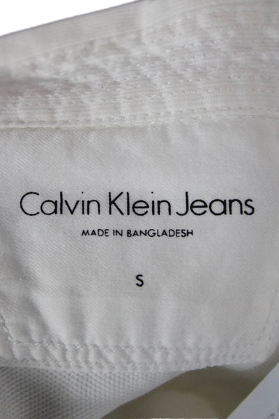 Calvin Klein Mens Button Front Collared Pocket Shirt White Cotton Size Small
