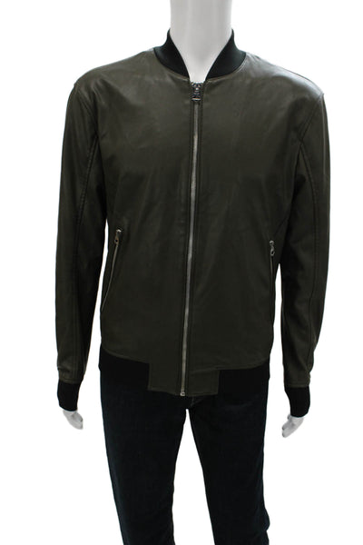 Zara Mens Bomber Jacket Green Faux Leather Zip Liner Peeling Size L