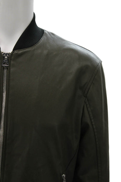 Zara Mens Bomber Jacket Green Faux Leather Zip Liner Peeling Size L