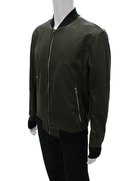 Zara Mens Bomber Jacket Green Faux Leather Zip Liner Peeling Size L