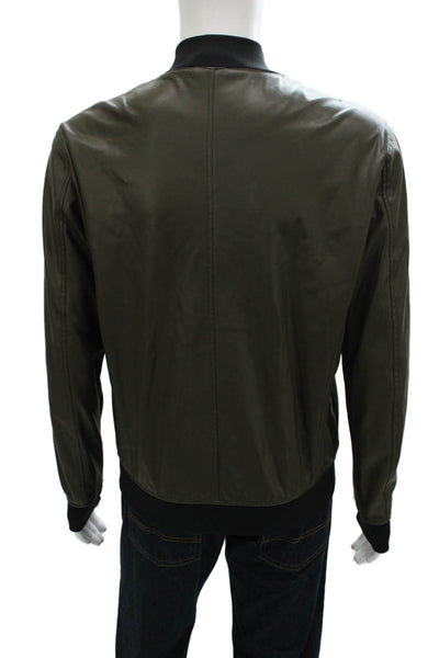Zara Mens Bomber Jacket Green Faux Leather Zip Liner Peeling Size L