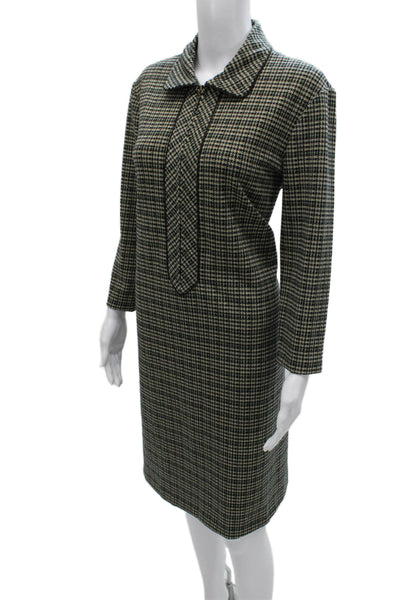 J. Mclaughlin Women Sheath Dress Houndstooth Long Sleeve Midi Zip Size L
