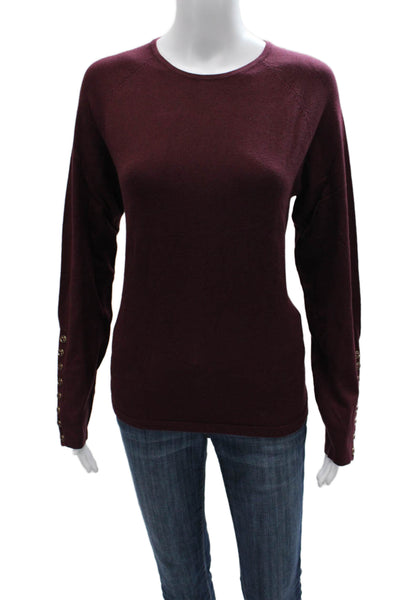 J. Mclaughlin Women Pullover Sweater Red Cotton Crew Neck Long Sleeve Size L