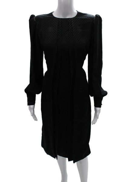 Galanos Womens Sheath Dress Black Check Viscose Long Sleeve Button Midi Size M
