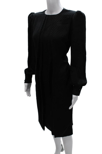 Galanos Womens Sheath Dress Black Check Viscose Long Sleeve Button Midi Size M