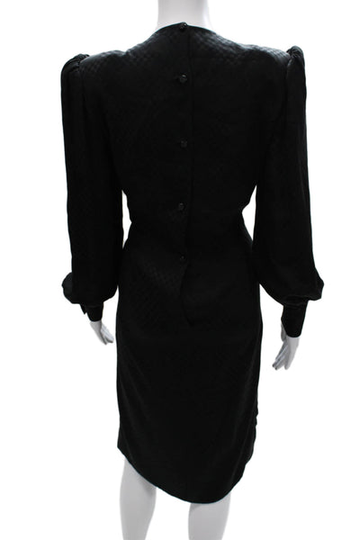 Galanos Womens Sheath Dress Black Check Viscose Long Sleeve Button Midi Size M