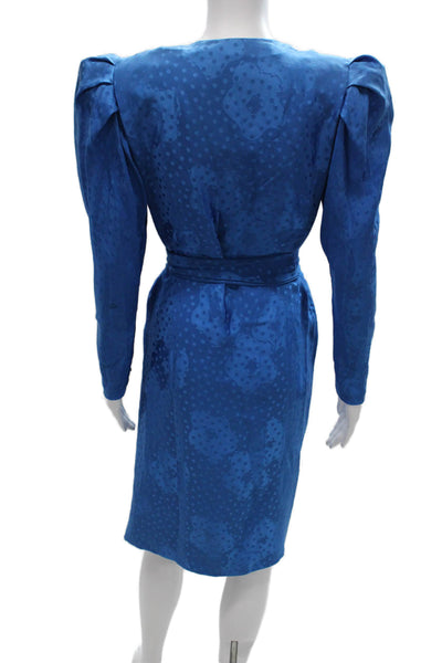 Giorgio Womens Wrap Dress Blue Silk Midi V-Neck Longsleeve Polka Dot Tie Size M