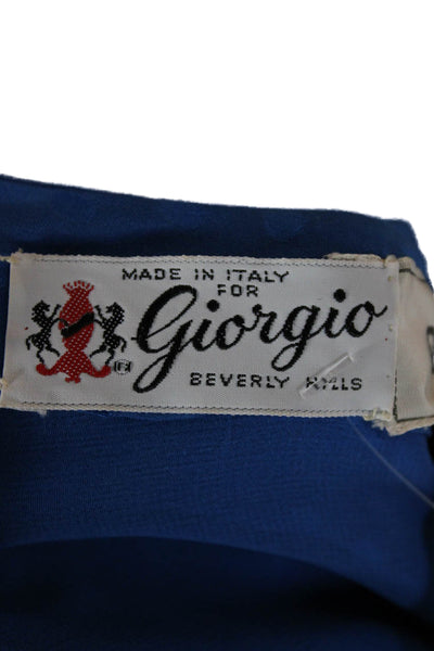 Giorgio Womens Wrap Dress Blue Silk Midi V-Neck Longsleeve Polka Dot Tie Size M