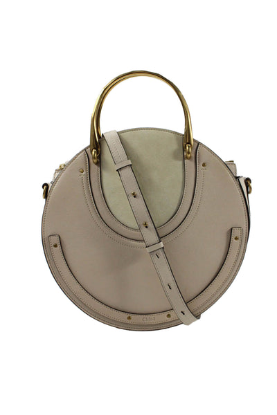 Chloe Womens Leather Studded Round Shoulder Handbag Beige