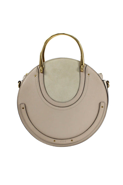 Chloe Womens Leather Studded Round Shoulder Handbag Beige