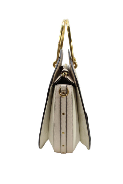 Chloe Womens Leather Studded Round Shoulder Handbag Beige