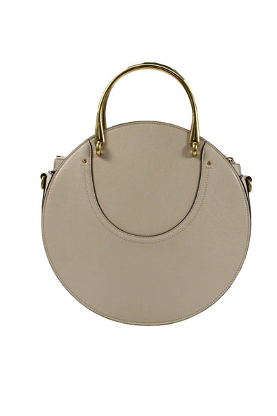 Chloe Womens Leather Studded Round Shoulder Handbag Beige