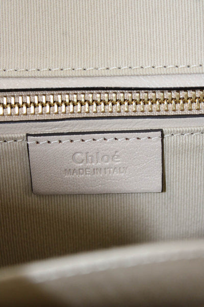 Chloe Womens Leather Studded Round Shoulder Handbag Beige