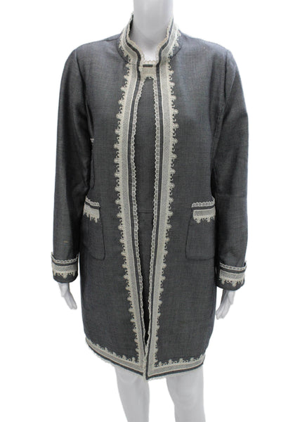 Oscar de la Renta Women Skirt Suit Gray Long Sleeve Polyester Size M