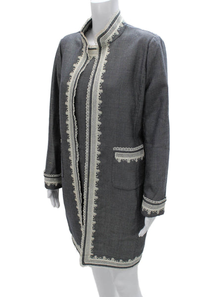 Oscar de la Renta Women Skirt Suit Gray Long Sleeve Polyester Size M