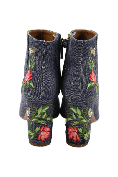 Aquazzura Womens Floral Embroidered Denim Ankle Boots Blue Size 37 7