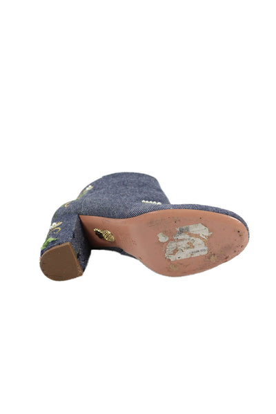 Aquazzura Womens Floral Embroidered Denim Ankle Boots Blue Size 37 7