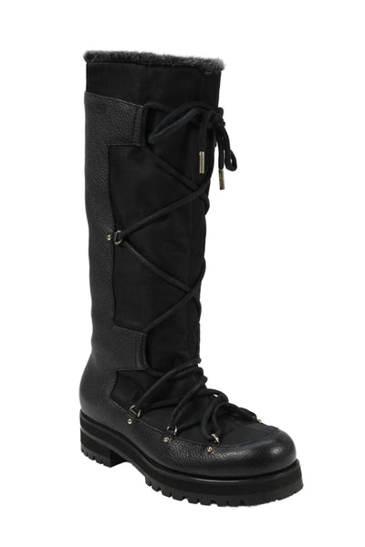 Jimmy Choo Womens Leather Lace Up Mid-Calf Boots Black Size 37.5 7.5