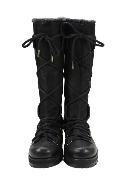 Jimmy Choo Womens Leather Lace Up Mid-Calf Boots Black Size 37.5 7.5