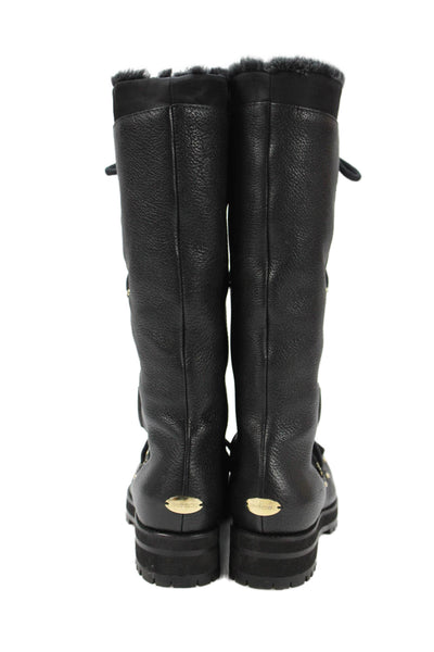 Jimmy Choo Womens Leather Lace Up Mid-Calf Boots Black Size 37.5 7.5