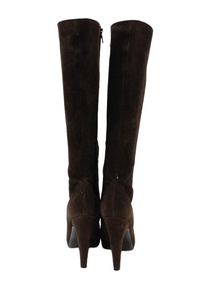 Prada Womens Suede Knee High Boots Heels Brown Size 37.5 7.5