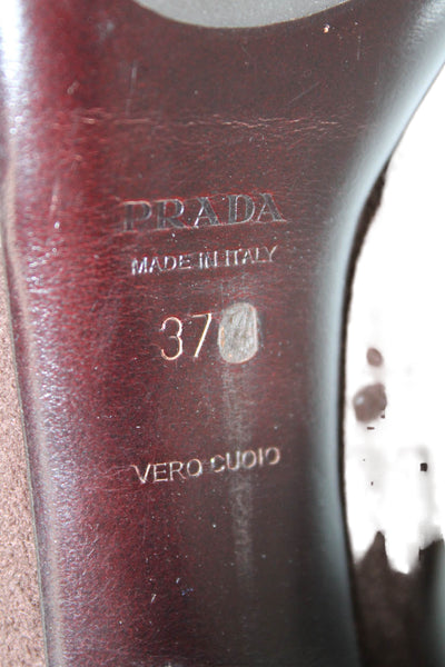 Prada Womens Suede Knee High Boots Heels Brown Size 37.5 7.5