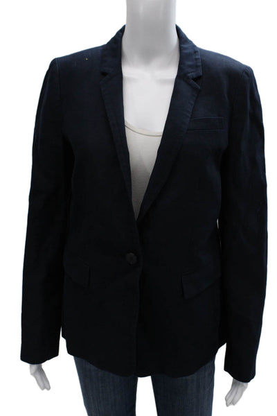 J Crew Womens Linen Blue Blazer Long Sleeve Button Solid Size 8
