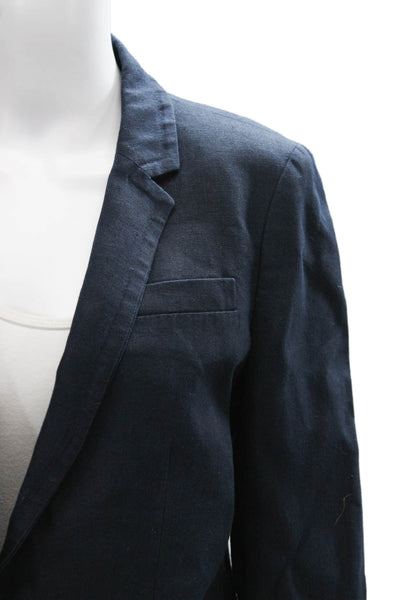 J Crew Womens Linen Blue Blazer Long Sleeve Button Solid Size 8