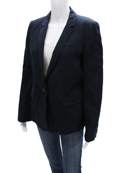 J Crew Womens Linen Blue Blazer Long Sleeve Button Solid Size 8