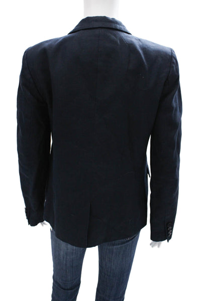 J Crew Womens Linen Blue Blazer Long Sleeve Button Solid Size 8