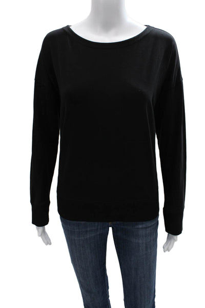 Eileen Fisher Women T-Shirt Black Organic Cotton Boatneck Long Sleeve Size M