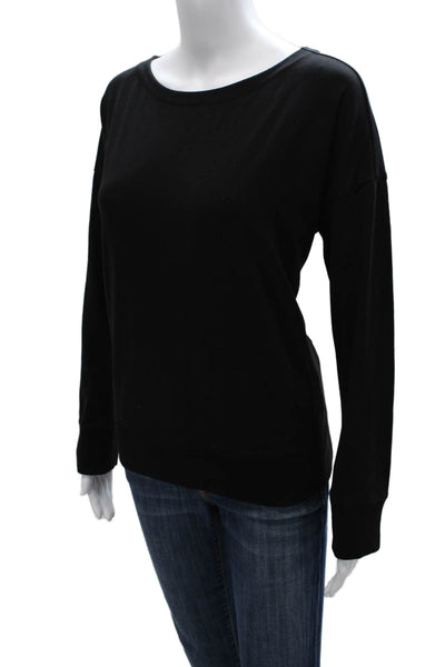 Eileen Fisher Women T-Shirt Black Organic Cotton Boatneck Long Sleeve Size M