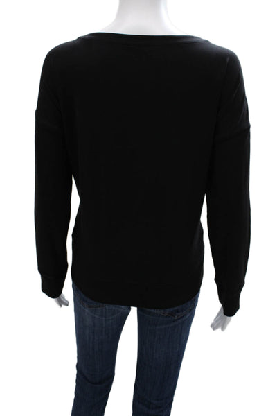 Eileen Fisher Women T-Shirt Black Organic Cotton Boatneck Long Sleeve Size M