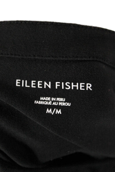 Eileen Fisher Women T-Shirt Black Organic Cotton Boatneck Long Sleeve Size M