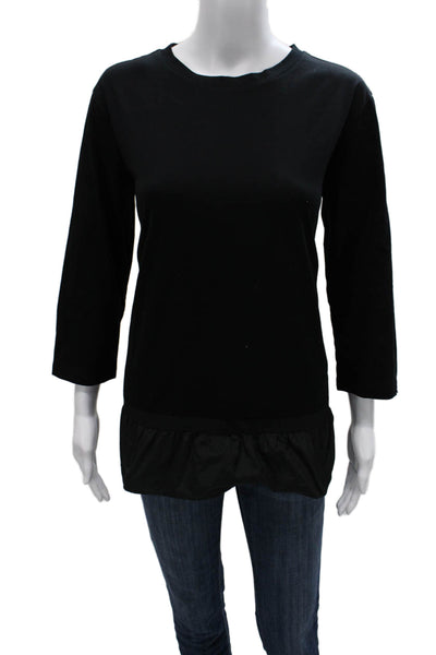 Herno Womens Black Cotton Tunic Round Neck 3/4 Sleeve Pullover Size 48