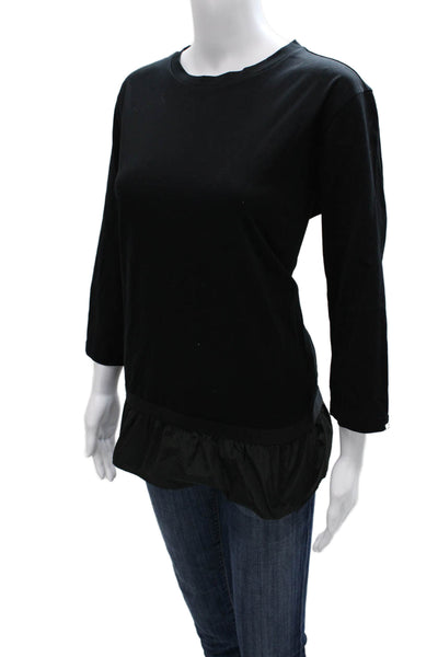 Herno Womens Black Cotton Tunic Round Neck 3/4 Sleeve Pullover Size 48