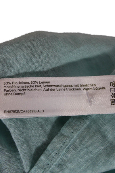 Eileen Fisher Womens Sleeveless Linen Button-Up Top Collared Green Size M