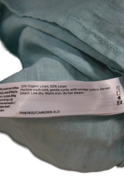 Eileen Fisher Womens Sleeveless Linen Button-Up Top Collared Green Size M