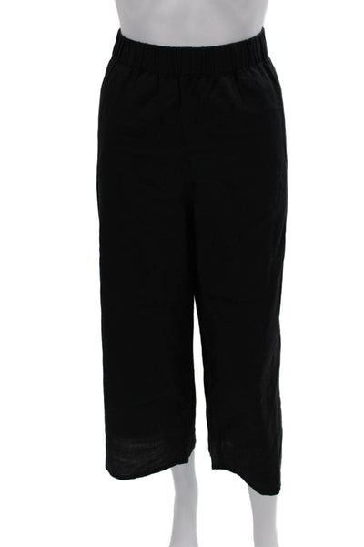 Eileen Fisher Women Cropped Black Organic Cotton Pull On Pants Size M