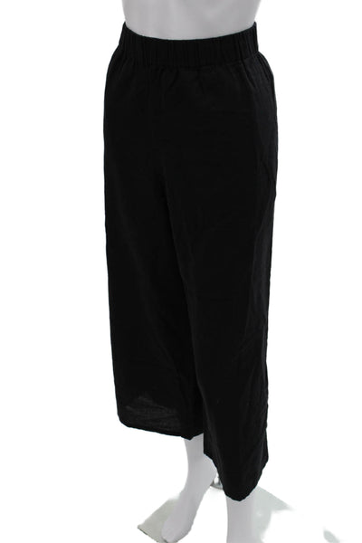 Eileen Fisher Women Cropped Black Organic Cotton Pull On Pants Size M