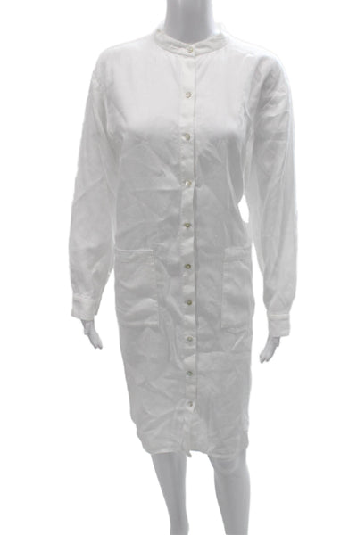 Eileen Fisher Womens White Linen Shirt Dress Collared Button Full Length Size M